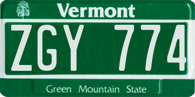 VT license plate ZGY774