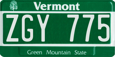 VT license plate ZGY775