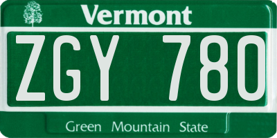 VT license plate ZGY780