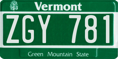 VT license plate ZGY781
