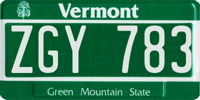 VT license plate ZGY783