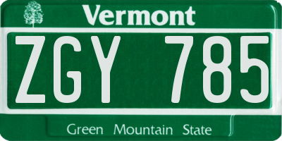 VT license plate ZGY785