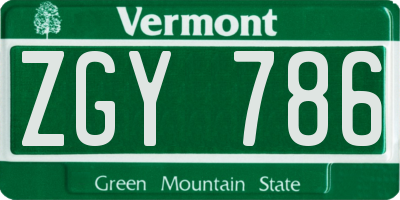 VT license plate ZGY786