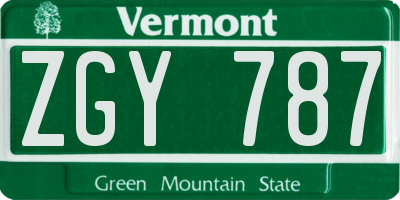 VT license plate ZGY787
