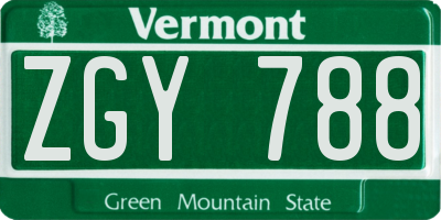 VT license plate ZGY788