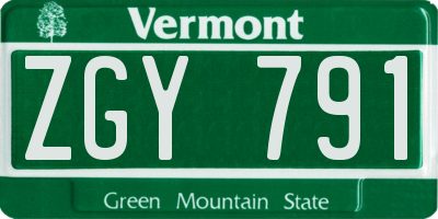 VT license plate ZGY791