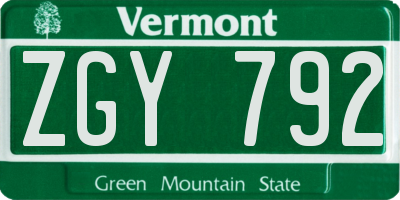 VT license plate ZGY792