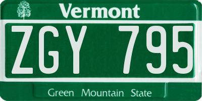 VT license plate ZGY795