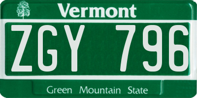 VT license plate ZGY796