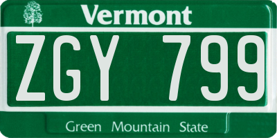 VT license plate ZGY799