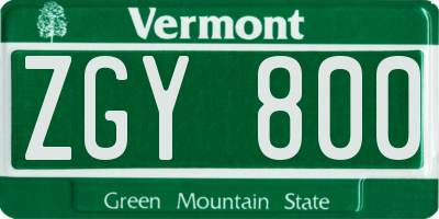 VT license plate ZGY800