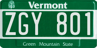 VT license plate ZGY801