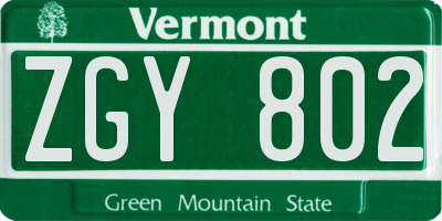 VT license plate ZGY802
