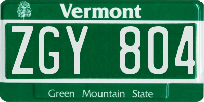VT license plate ZGY804