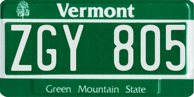 VT license plate ZGY805