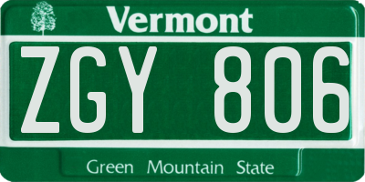 VT license plate ZGY806