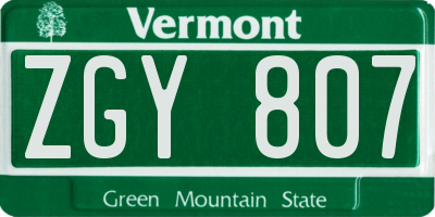 VT license plate ZGY807