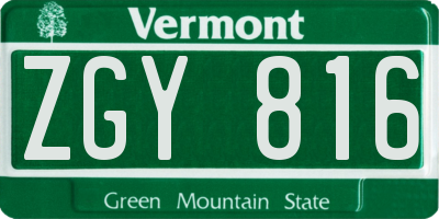 VT license plate ZGY816
