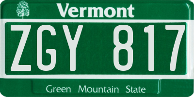 VT license plate ZGY817