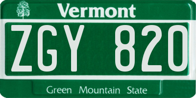 VT license plate ZGY820