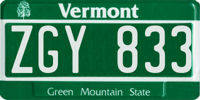 VT license plate ZGY833