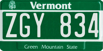 VT license plate ZGY834
