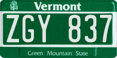 VT license plate ZGY837