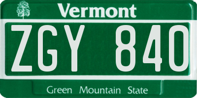 VT license plate ZGY840