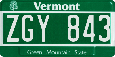 VT license plate ZGY843