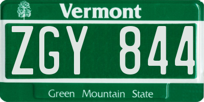VT license plate ZGY844