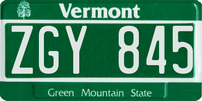 VT license plate ZGY845