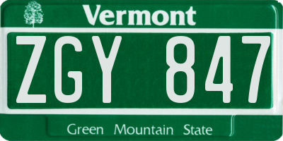 VT license plate ZGY847