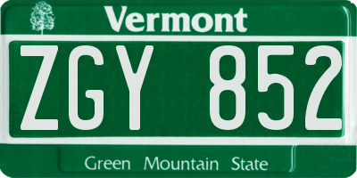 VT license plate ZGY852