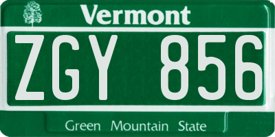 VT license plate ZGY856