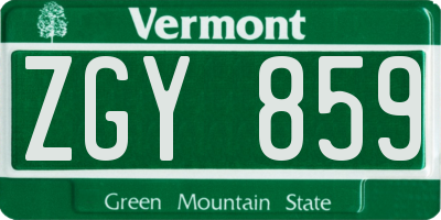 VT license plate ZGY859
