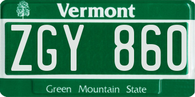 VT license plate ZGY860