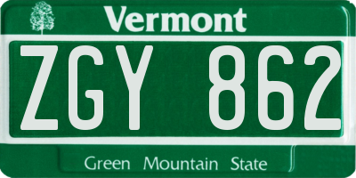 VT license plate ZGY862