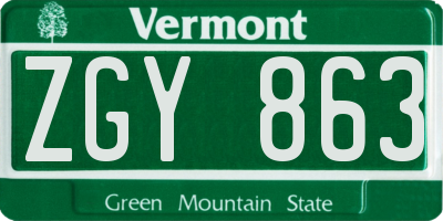 VT license plate ZGY863