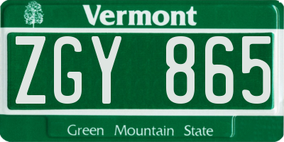 VT license plate ZGY865