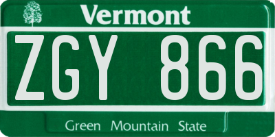 VT license plate ZGY866