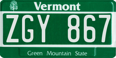VT license plate ZGY867