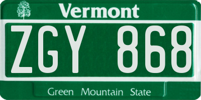VT license plate ZGY868