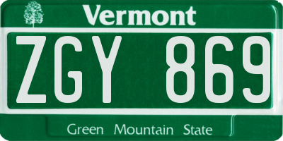 VT license plate ZGY869