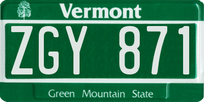 VT license plate ZGY871