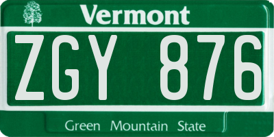 VT license plate ZGY876