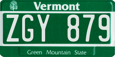 VT license plate ZGY879