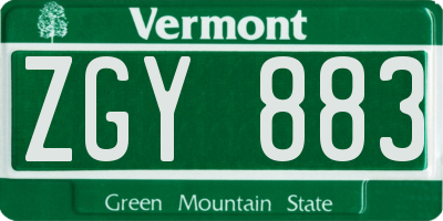 VT license plate ZGY883