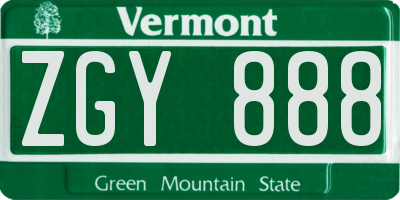 VT license plate ZGY888