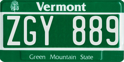 VT license plate ZGY889
