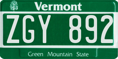 VT license plate ZGY892